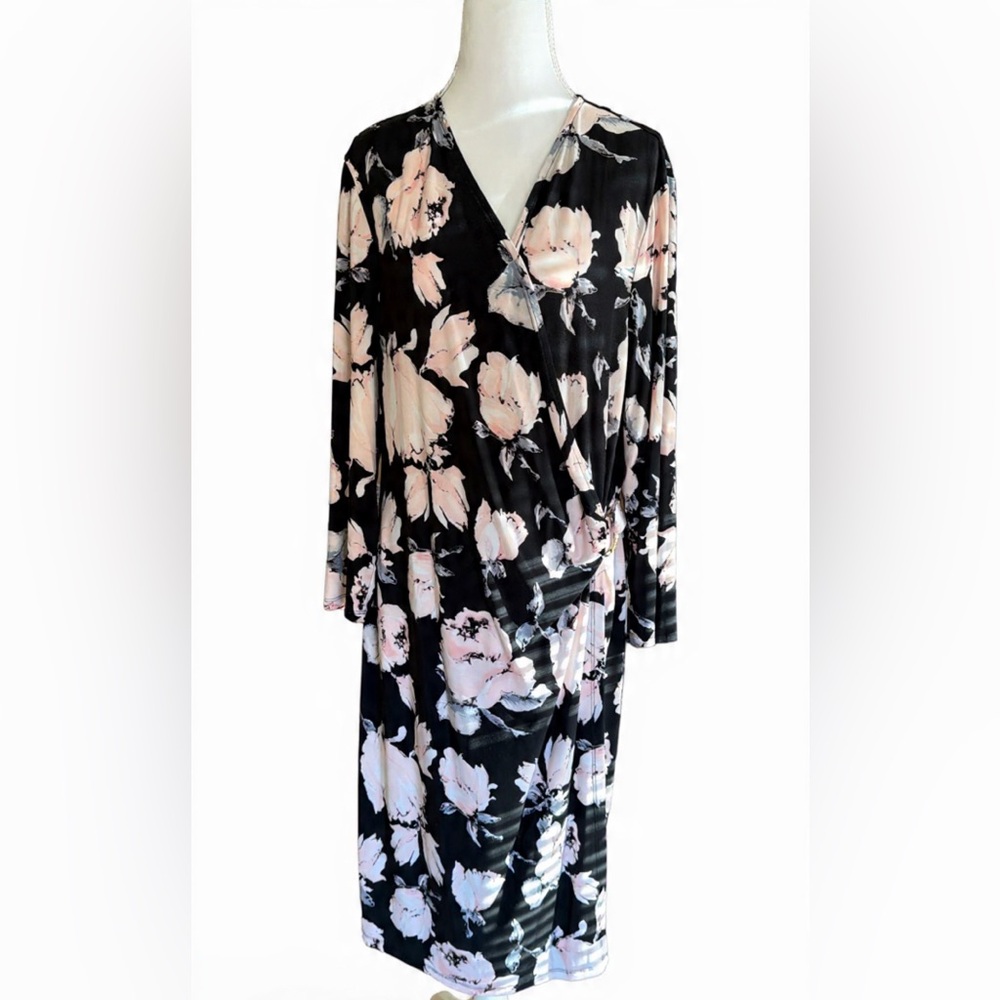 Black Label Black and Pink Floral Long Sleeve Dress